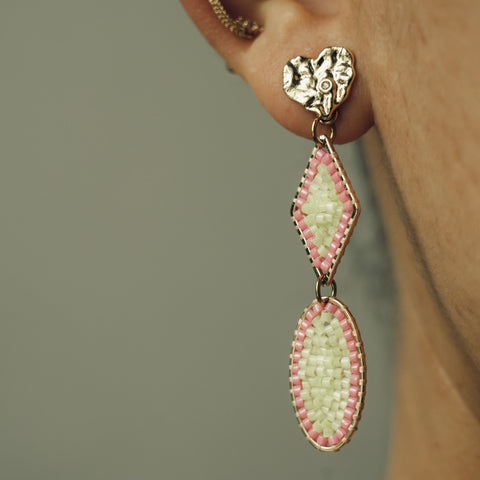Beaded Earrings - oval diamond (comes in variations of colors)
